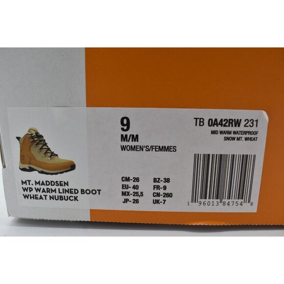 Timberland Women 9 Mt. Maddsen Mid Wheat Nubuck Waterproof Lined Hiking Boots - Picture 13 of 13